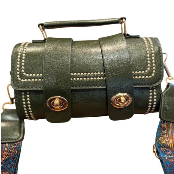 Chic Green Faux Leather Handbag – Boho Strap & Gold Accents - Picture 1 of 11